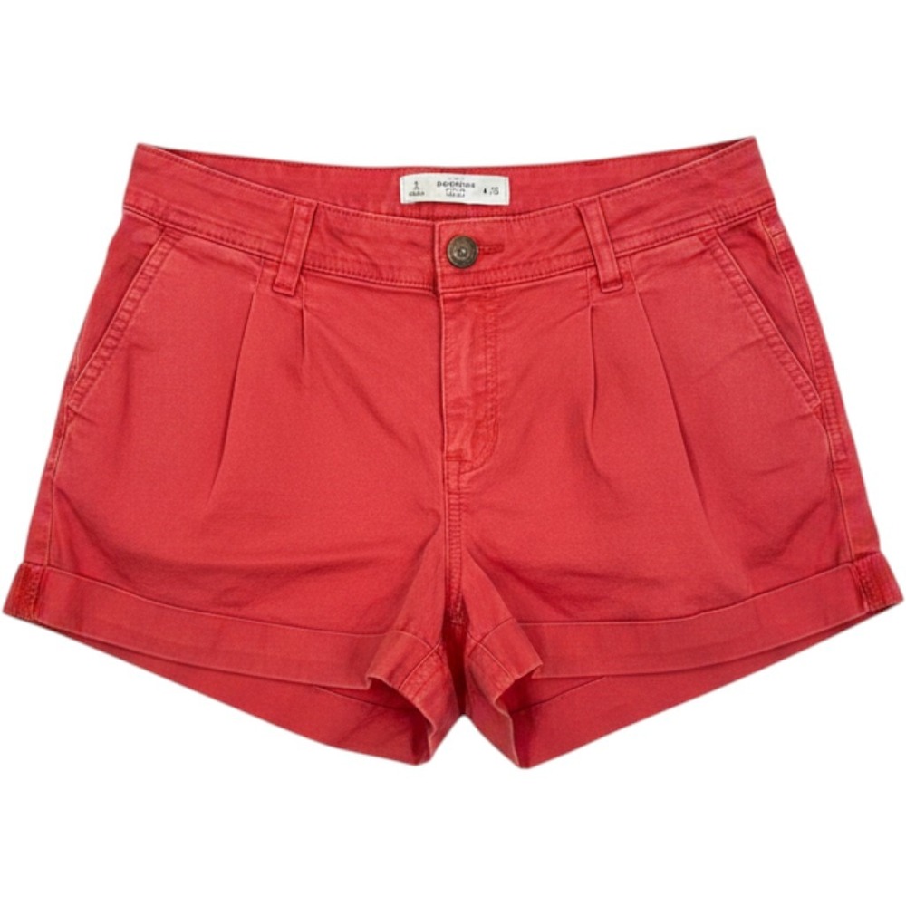 Abercrombie & Fitch Red Pleated Cuffed Chino Shorts Womens 2 W26